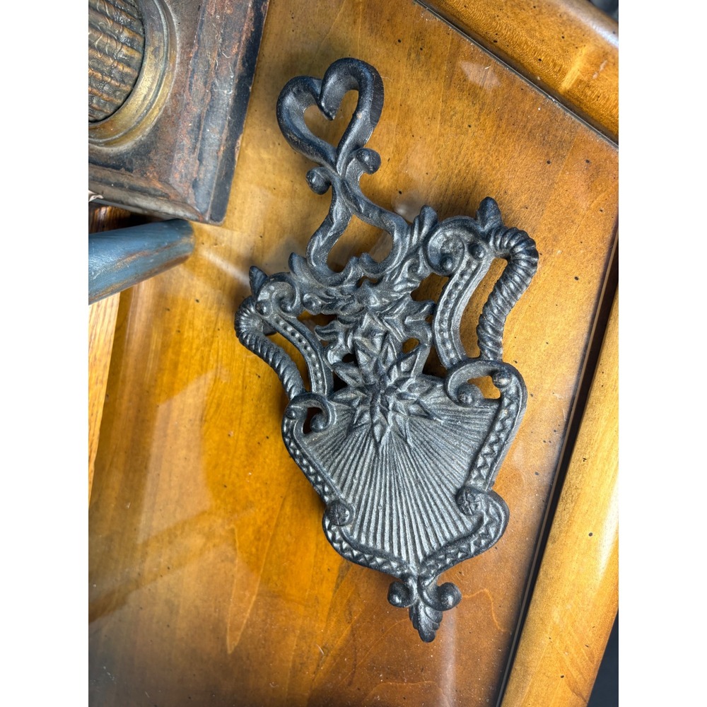 Vintage Cast Iron Trivet Heart Handle Starburst Ornate Victorian Kitchen Decor